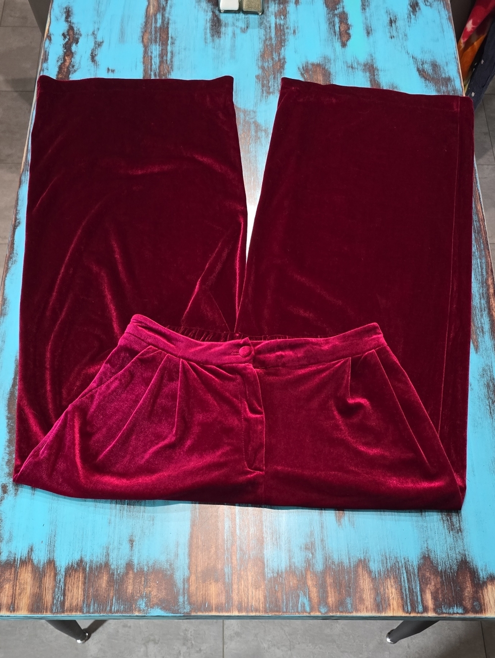 Umgee Wide-Leg Velvet Pants - Burgundy